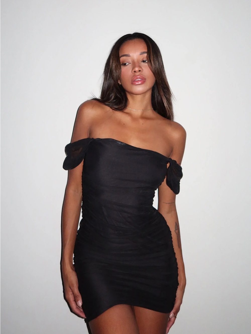 Princess Polly Black Strapless Tie-Sleeve Bodycon Mini Dress Size 8